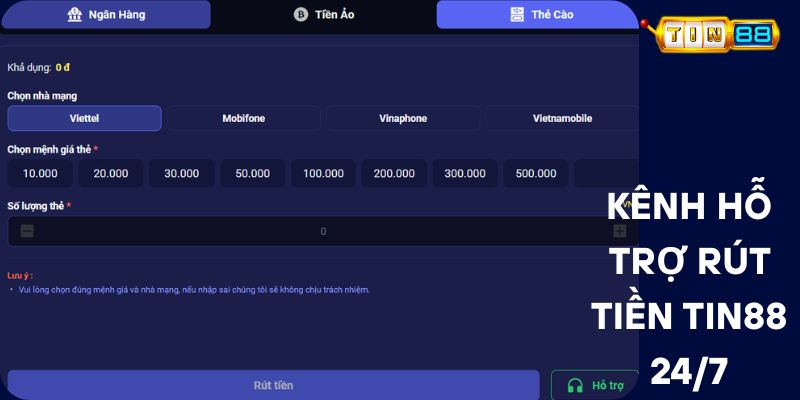 Kênh Hỗ Trợ Rút Tiền Tin88 24/7